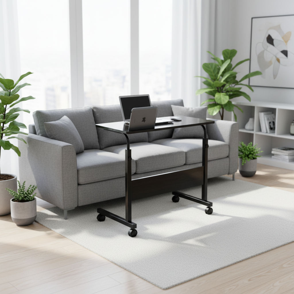 Height-adjustable laptop desk with caster wheels