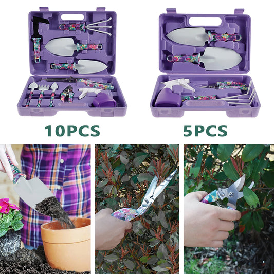 Purple gardening set with carrying case