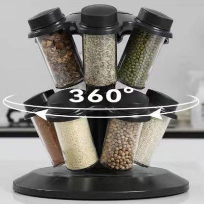 360° Rotating Carousel Spice Rack with Glass Jars – 12-Piece Kitchen Organizer