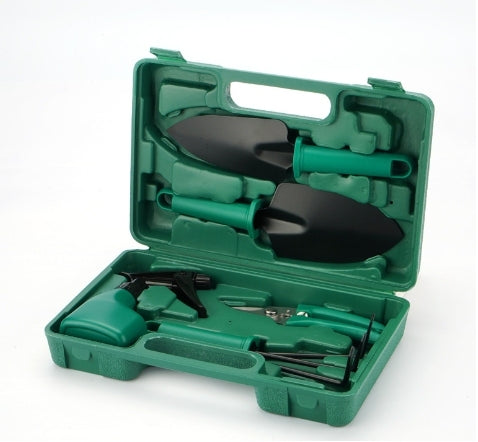 Dark green garden tool set with carrying case