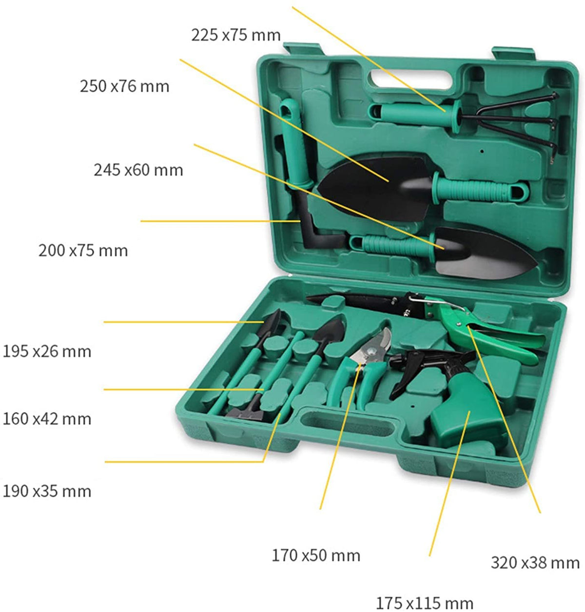 Green garden hand tools