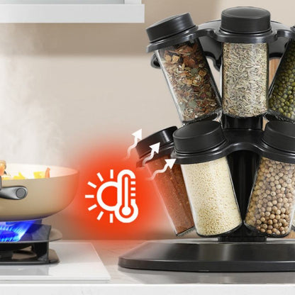 360° Rotating Carousel Spice Rack with Glass Jars – 12-Piece Kitchen Organizer
