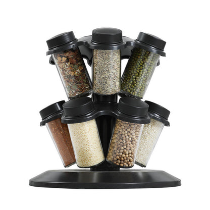 360° Rotating Carousel Spice Rack with Glass Jars – 12-Piece Kitchen Organizer